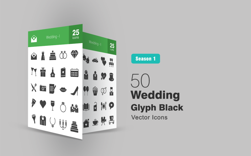 50 esküvői karakterjel ikon készlet