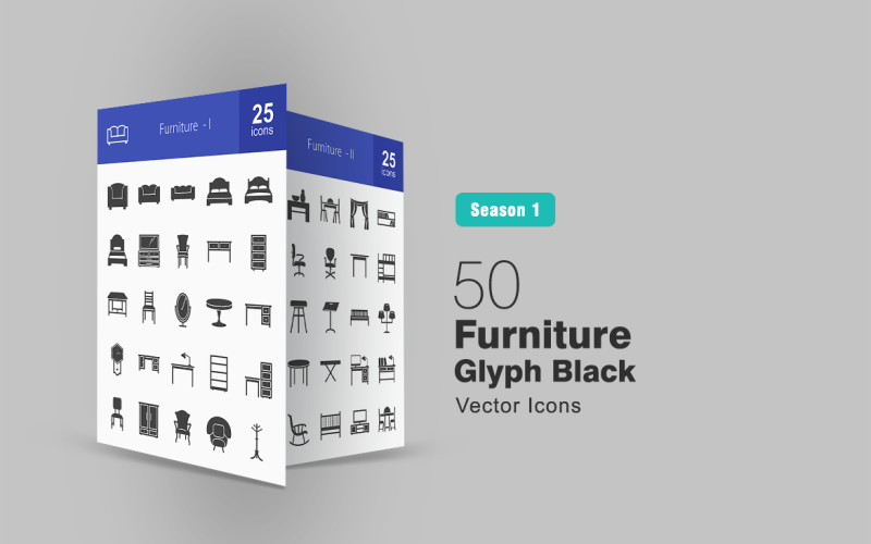 Download Набор иконок "50 Furniture Glyph Icon Set" / 50 Furniture Glyph Icon Set - Набор иконок на тему графика furniture icon bed sofa table chair drawer cupboard desk shelf stool stand lamp curtains dining bench mirror clock iconbunny flat