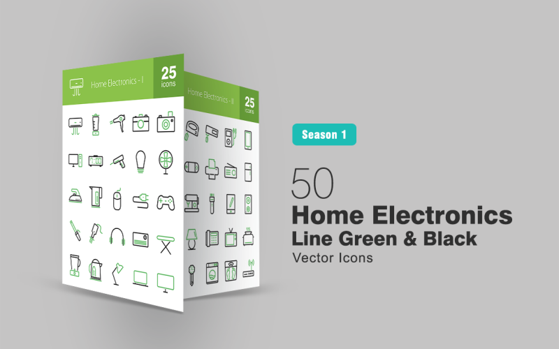 Download Набор иконок "50 Home Electronics Line Green & Black Icon Set" / 50 Home Electronics Line Green & Black Icon Set - Набор иконок на тему графика electronics icon home air conditioner mixer refrigerator computer iron microwave telephone blender camera laptop speaker toaster radio television playstation iconbunny