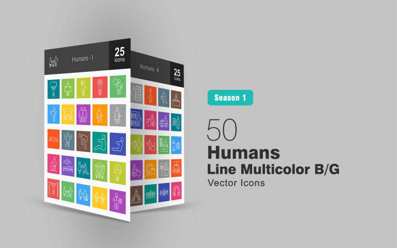 Download Набор иконок "50 Humans Line Multicolor B/G Icon Set" / 50 Humans Line Multicolor B/G Icon Set - Набор иконок на тему графика humans icon partnership applicants team meeting lecture conference presenting earning connected user savings banker industry worker architect online work examination