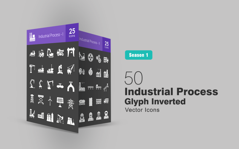 Download Набор иконок "50 Industrial Process Glyph Inverted Icon Set" / 50 Industrial Process Glyph Inverted Icon Set - Набор иконок на тему графика industry icon heavy machinery bulldozer crane cargo machine robot valve lifter windmill solar panel power oil stock refinery nuclear plant