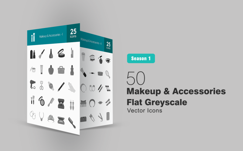Download Набор иконок "50 Makeup & Accessories Flat Greyscale Icon Set" / 50 Makeup & Accessories Flat Greyscale Icon Set - Набор иконок на тему графика makeup icon accessories jewellery lipstick nail polish blusher eyeshadow brush cutter perfume box eye pencils applicator straightener rollers earrings necklace