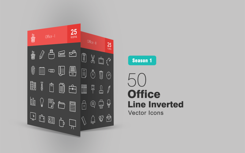 Download Набор иконок "50 Office Line Inverted Icon Set" / 50 Office Line Inverted Icon Set - Набор иконок на тему графика office icons file icon folder calendar telephone briefcase identity card tea report clock chat bubble chair printer handshake board stamp