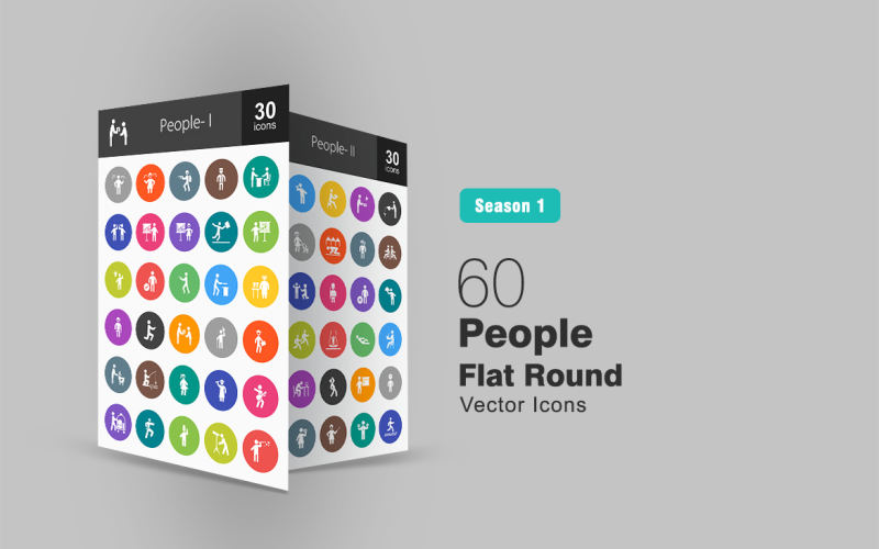 60 osób płaski okrągły zestaw ikon