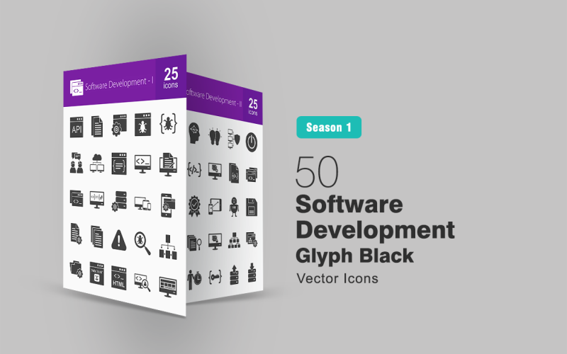 50 Set di icone del glifo di sviluppo software