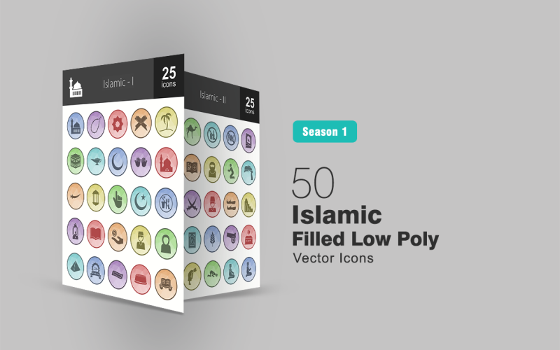 50 set di icone low poly riempito islamico
