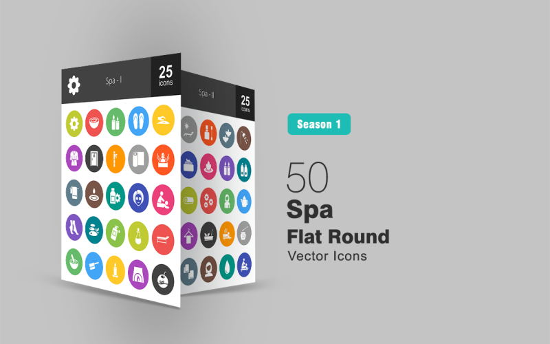 Download Набор иконок "50 Spa Flat Round Icon Set" / 50 Spa Flat Round Icon Set - Набор иконок на тему графика spa icon flower cream candles slippers massage towel steam mat water scent mask stones bed herbal sunbathing perfume leaves kettle