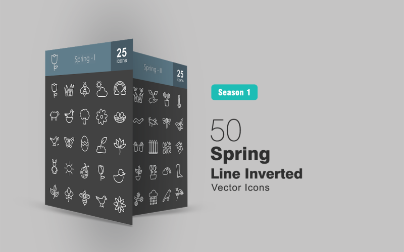 Download Набор иконок "50 Spring Line Inverted Icon Set" / 50 Spring Line Inverted Icon Set - Набор иконок на тему графика spring icon rose grass bee bird tree flower nest butterfly sunny duckling leaves frog gloves fence temperature rain barbecue plant