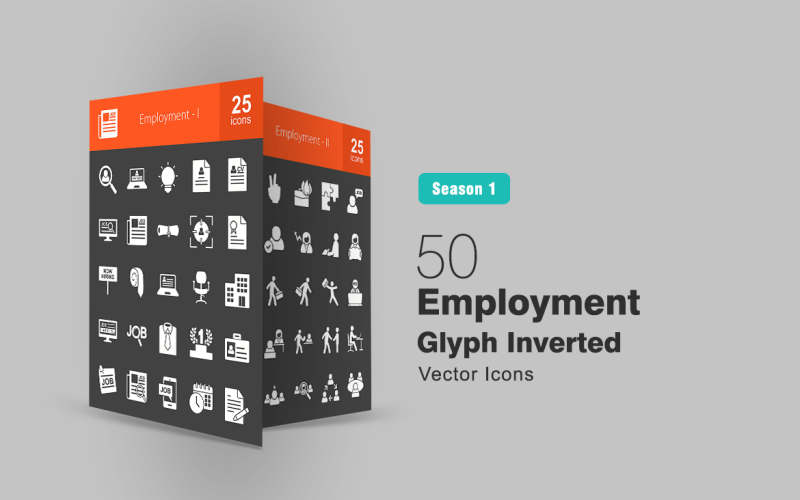 50 Sysselsättning Glyph Inverterad Ikonuppsättning