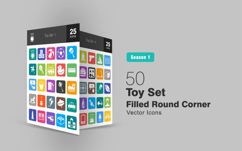 Download Набор иконок "50 Toy Set Filled Round Corner Icon" / 50 Toy Set Filled Round Corner Icon - Набор иконок на тему графика toys icon stuffed bear doll ball truck puzzle toy car robot soldier balloons gun train piano bicycle guitar beads game