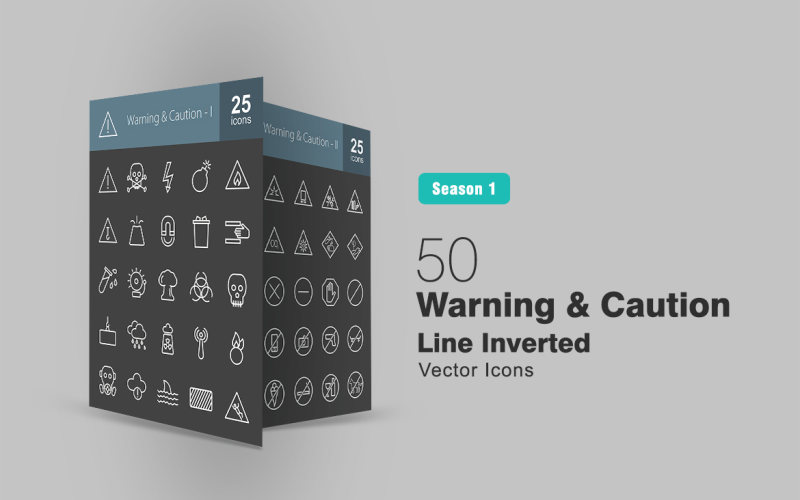Download Набор иконок "50 Warning & Caution Line Inverted Icon Set" / 50 Warning & Caution Line Inverted Icon Set - Набор иконок на тему графика warning icon caution danger death sign explosion flammable construction garbage acid alarm rain radiation poisonous gas slipping flash crush zone