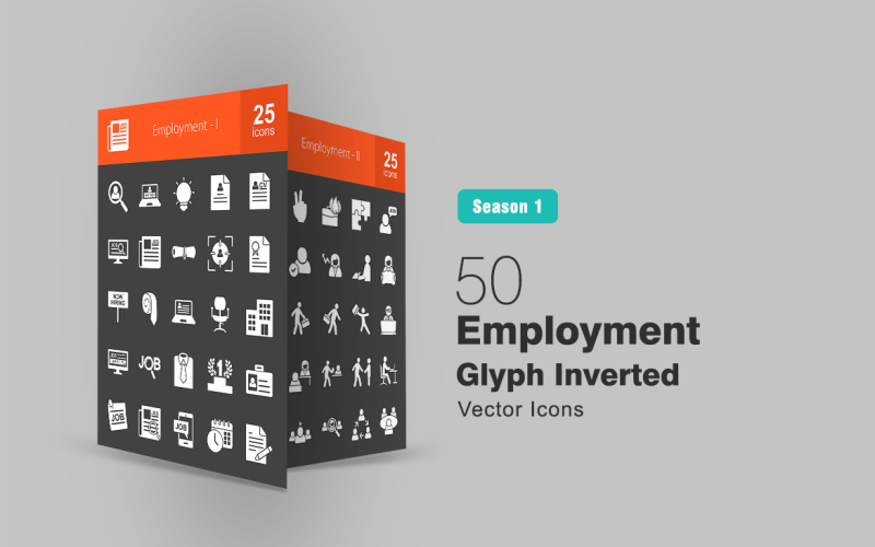 50 zestaw ikon odwróconych glifów zatrudnienia