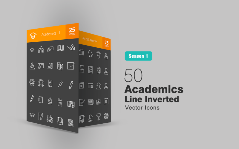 Download Набор иконок "50 Academics Line Inverted Icon Set" / 50 Academics Line Inverted Icon Set - Набор иконок на тему графика education icon academics science school student teacher study educate teach books homework assignment degree graduation convocation professor stationery iconbunny flat