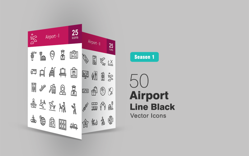 Download Набор иконок "50 Airport Line Icon Set" / 50 Airport Line Icon Set - Набор иконок на тему графика airport,icon,building,security,bus,luggage,passanger,crew,flight,plane,aeroplane,bag,fly,pilot,hostess,information,ticket,runway,seats,passport