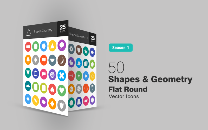 50 alakzatok és geometria lapos kerek ikon készlet