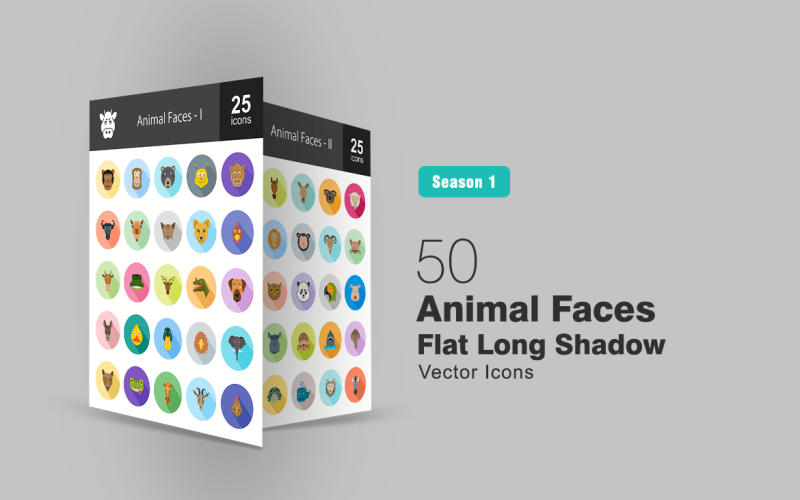Download Набор иконок "50 Animal Faces Flat Long Shadow Icon Set" / 50 Animal Faces Flat Long Shadow Icon Set - Набор иконок на тему графика animals,icon,ape,bear,bee,buffalo,camel,cat,chicken,cow,deer,dog,donkey,duck,elephant,frog,gpat,horse,kangaroo,lion