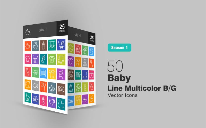 Download Набор иконок "50 Baby Line Multicolor B/G Icon Set" / 50 Baby Line Multicolor B/G Icon Set - Набор иконок на тему графика baby icon boy girl feeder stroller bib milk bottle toy pin ribbon cot diaper balloon napkins duckling horse ball iconbunny