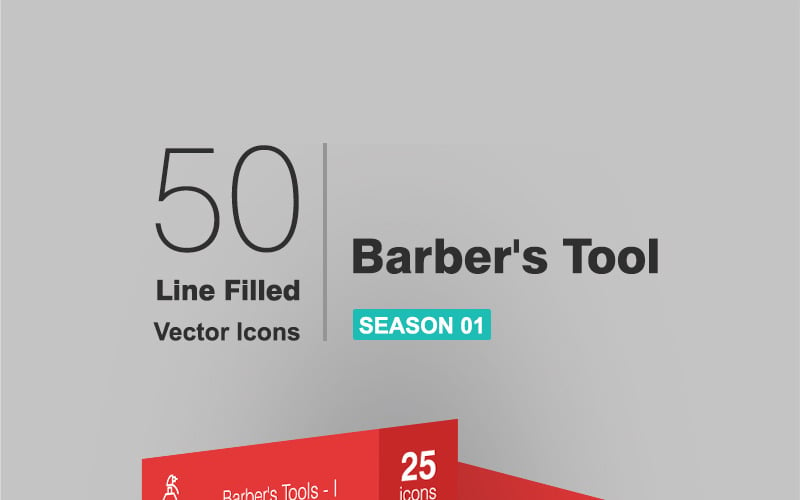 50 Barber’s Tools Filled Line Icon Set