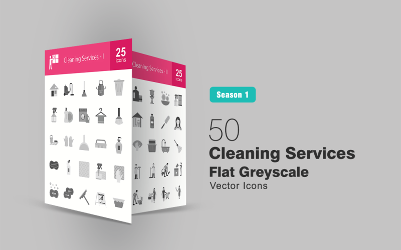 Download Набор иконок "50 Cleaning Services Flat Greyscale Icon Set" / 50 Cleaning Services Flat Greyscale Icon Set - Набор иконок на тему графика cleaning,icon,services,vaccuum,apron,trash,dishwasher,laundry,detergent,towel,broom,dustpan,scrubber,soap,spray,wiper,water,wet,dryclean,washing