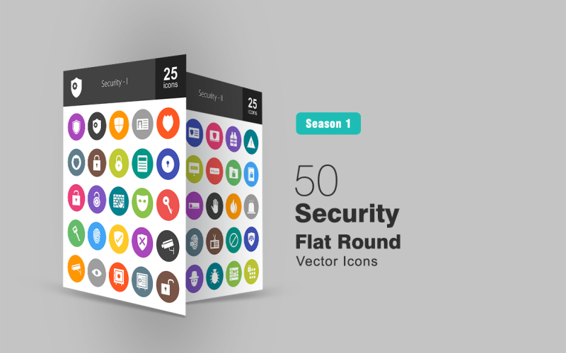 Conjunto de 50 ícones redondos planos de segurança