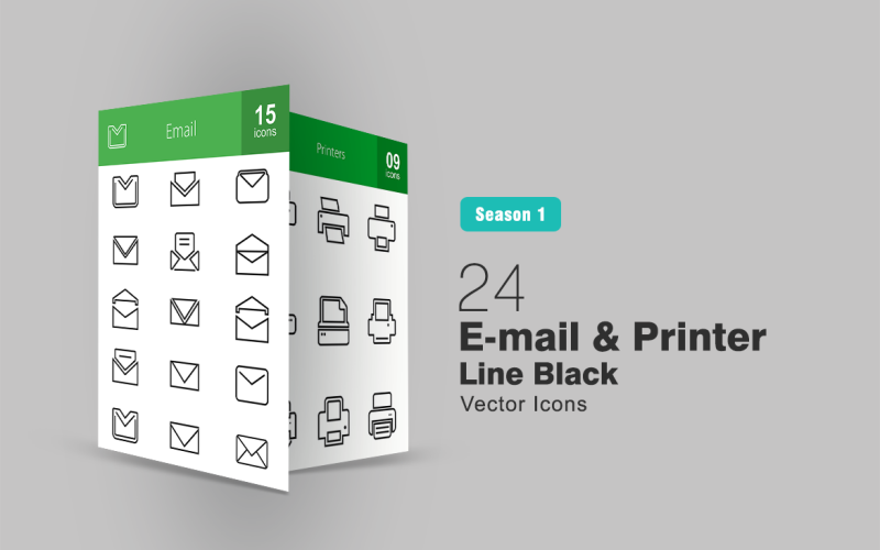 26 Conjunto de iconos de línea de correo electrónico e impresora