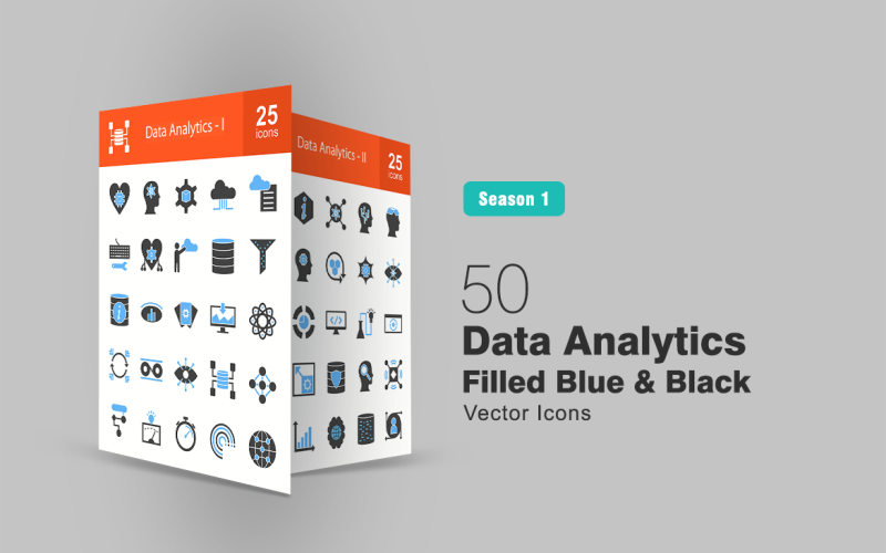 Download Набор иконок "50 Data Analytics Filled Blue & Black Icon Set" / 50 Data Analytics Filled Blue & Black Icon Set - Набор иконок на тему графика data,icon,analysis,computing,solutions,cloud,architecture,reporting,engineering,filtering,information,research,programming,system,transformation,warehouse,design,algorithm,detection,forecasti