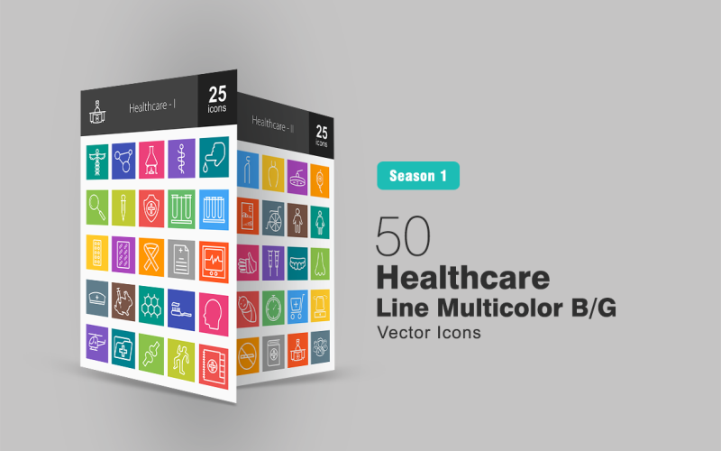 Download Набор иконок "50 Healthcare Line Multicolor B/G Icon Set" / 50 Healthcare Line Multicolor B/G Icon Set - Набор иконок на тему графика healthcare icon medical sign blood sample magnifying glass chemistry experiment human face records patient dentist wheelchair baby siren ambulance doctor