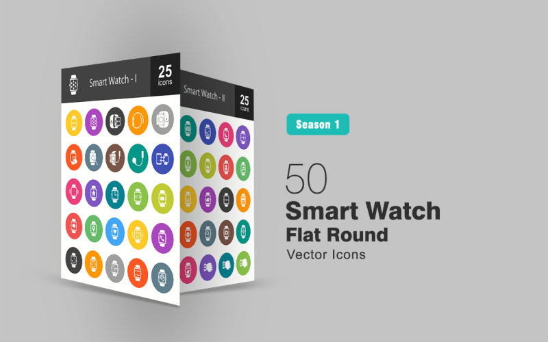 50 intelligens óra lapos kerek ikon készlet