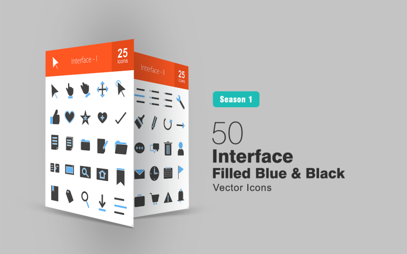 Download Набор иконок "50 Interface Filled Blue & Black Icon Set" / 50 Interface Filled Blue & Black Icon Set - Набор иконок на тему графика interface icons user display ui icon mouse click lock warning alert calendar clock email attachment document file configuration iconbunny flat