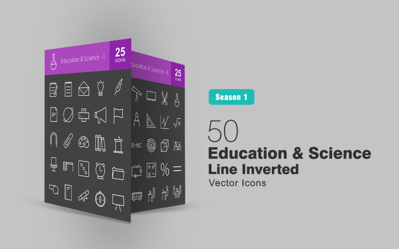50 Inverted Icon Set für Bildung und Wissenschaft