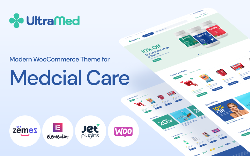 MedCare - м'яка та чуйна аптечна тема WooCommerce