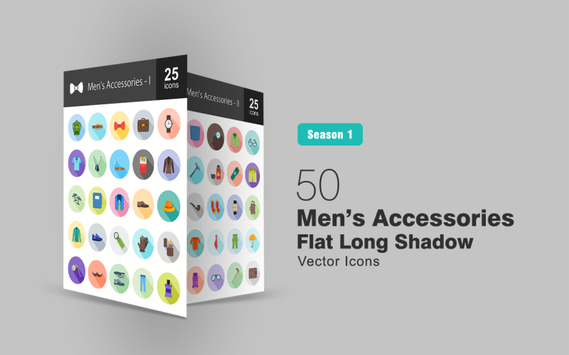 Download Набор иконок "50 Men's Accessories Flat Long Shadow Icon Set" / 50 Men's Accessories Flat Long Shadow Icon Set - Набор иконок на тему графика man,icon,accessories,backpack,belt,tie,briefcase,watch,shirt,chain,cigar,cigarette,coat,cuff,links,diary,shoes,hat,jacket,gloves