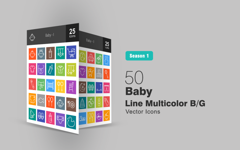 Набор иконок 50 Baby Line Multicolor B / G