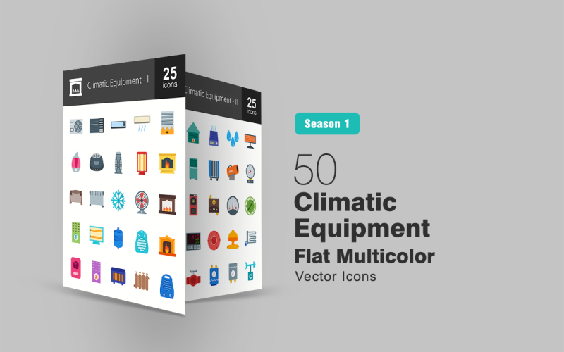 Набор плоских многоцветных иконок 50 климатического оборудования