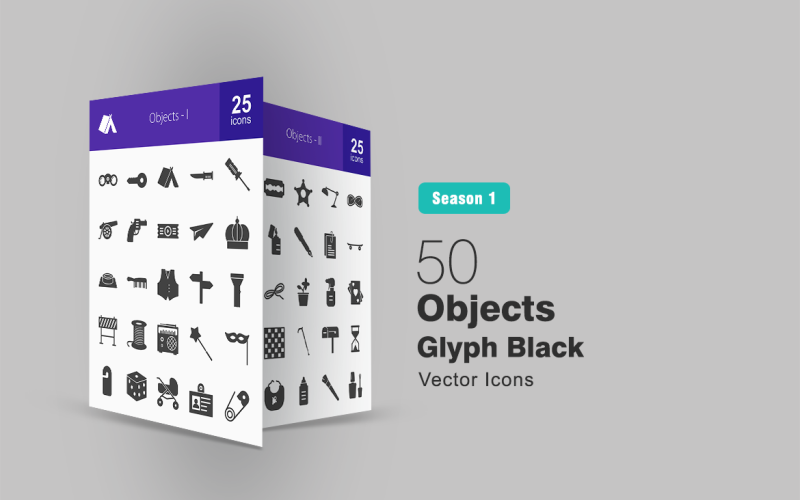 50 Objects Glyph Icon Set