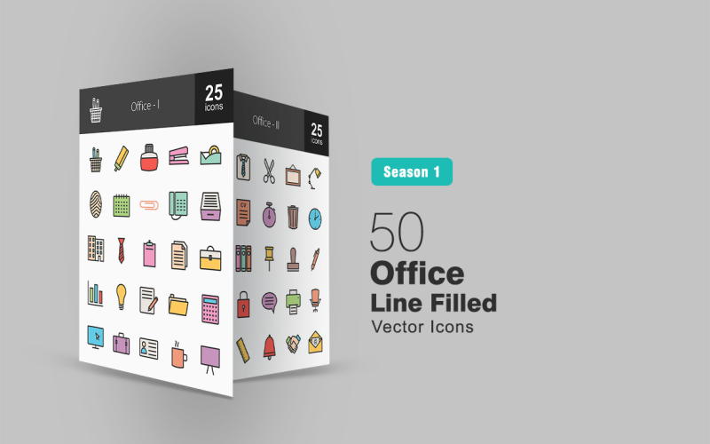 50 Office gevulde lijn Icon Set