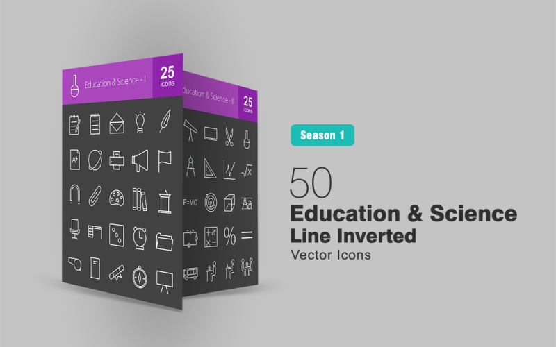 50 onderwijs & wetenschap lijn omgekeerde pictogramserie