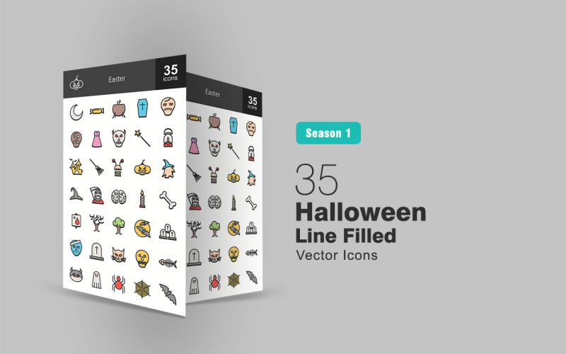 Sada ikon na Halloween 35 vyplněné čáry