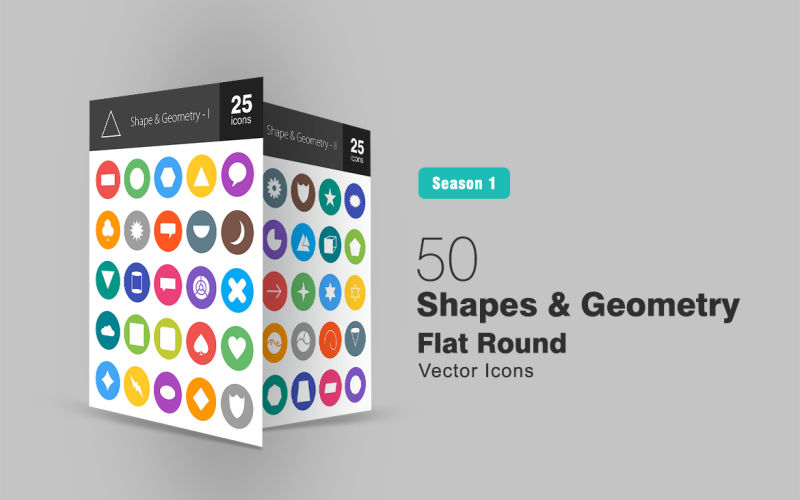 Download Набор иконок "50 Shapes & Geometry Flat Round Icon Set" / 50 Shapes & Geometry Flat Round Icon Set - Набор иконок на тему графика shapes icon geometry rectangle mathematical signs square circle triangle line cylinder bubble cloud diamond lightning arrow star cube cone iconbunny