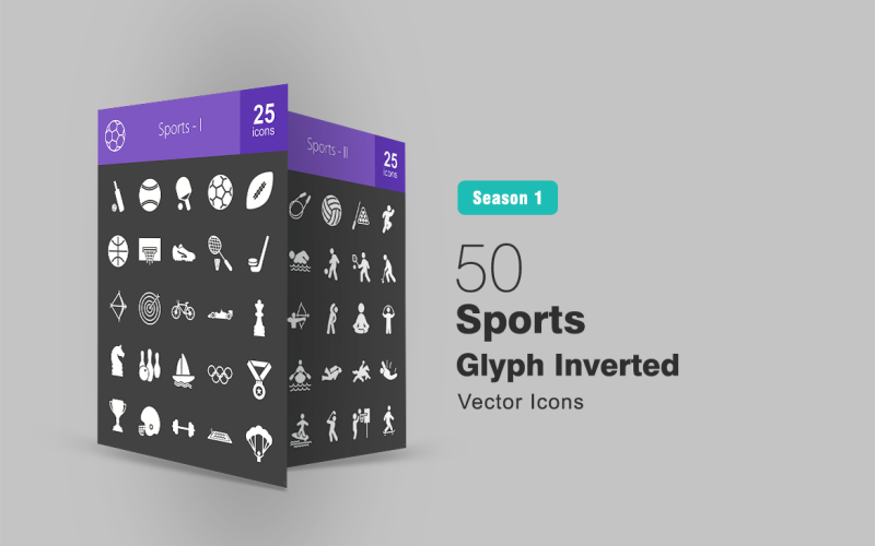 50 Sports Glyph Inverterad Ikonuppsättning