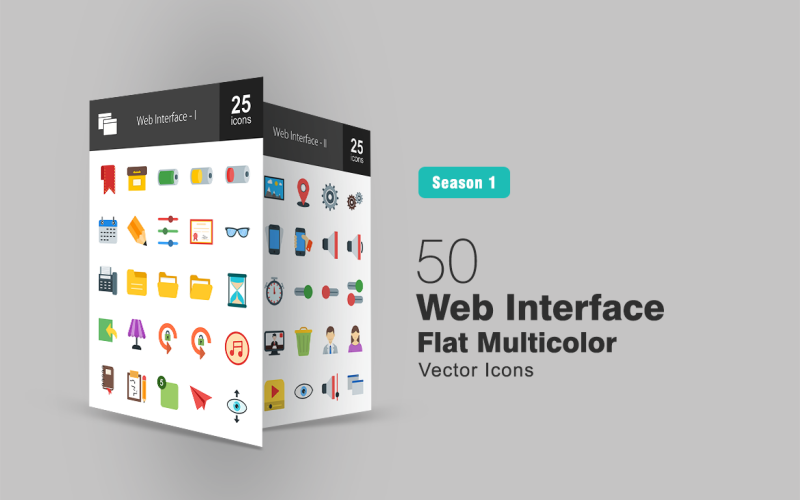 50 webes felület lapos többszínű ikonkészlet