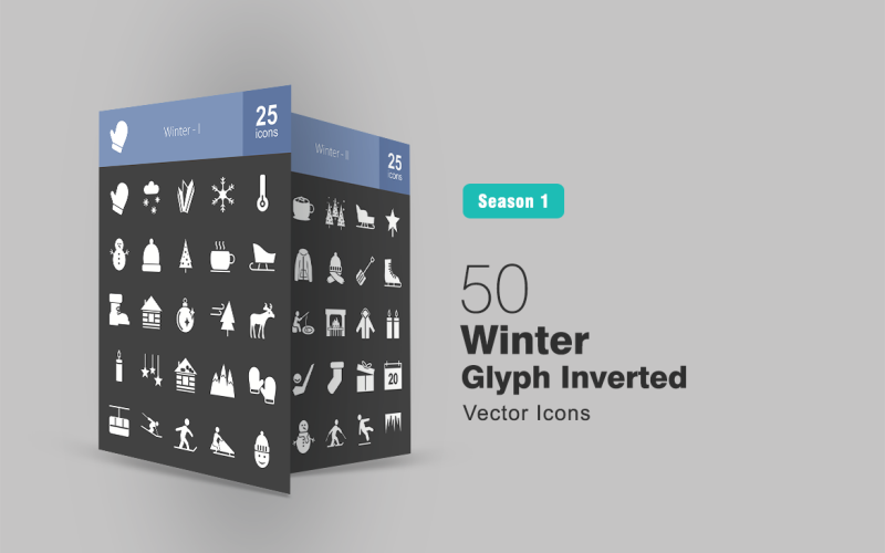 50 Winter Glyph Inverted Icon Set