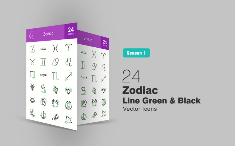 Download Набор иконок "24 Zodiac Line Green & Black Icon Set" / 24 Zodiac Line Green & Black Icon Set - Набор иконок на тему графика zodiac,icon,stars,signs,birth,month,horoscope,capricorn,aquarius,pisces,aries,taurus,gemini,cancer,leo,virgo,libra,scorpio,sagittarius,iconbunny