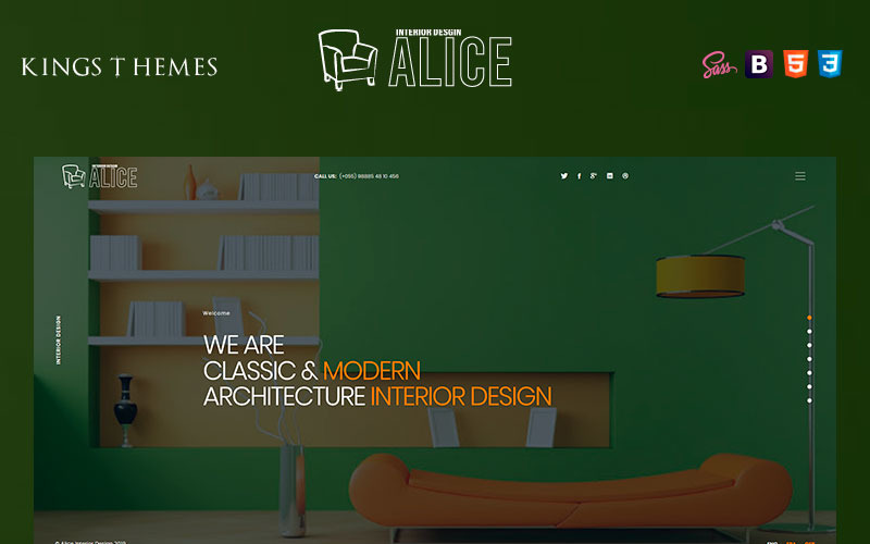 Alice - Modelo de página inicial de design de interiores