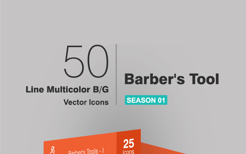 50 Barber's Tools Line Multicolor B / G Icon Set