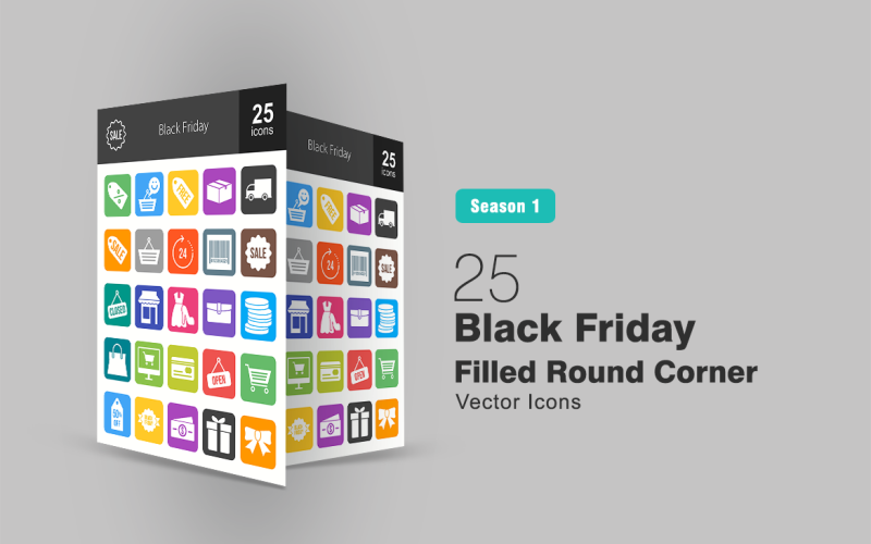 Download Набор иконок "25 Black Friday Filled Round Corner Icon Set" / 25 Black Friday Filled Round Corner Icon Set - Набор иконок на тему графика discount icon black friday observance happy customer free parcel delivery tag sale shopping limitedtimeoffer barcode closed shop ladies wallet coins