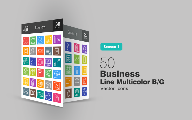 50 Business & Finance Line Multicolor B / G Ikonuppsättning