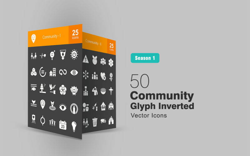 50 comunità glifi invertiti Icon Set