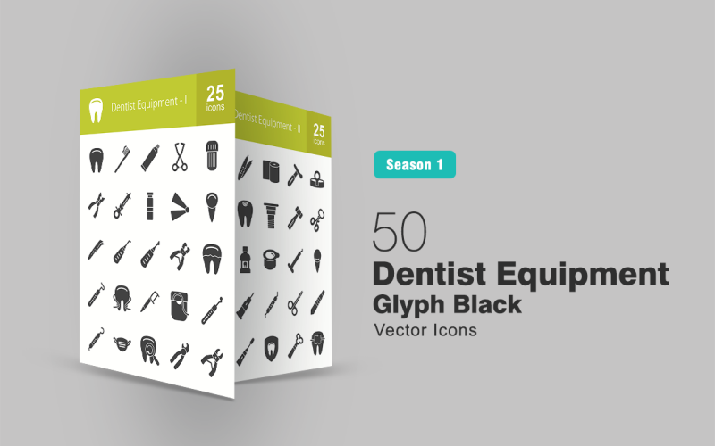 Conjunto de ícones de glifo de 50 equipamentos de dentista