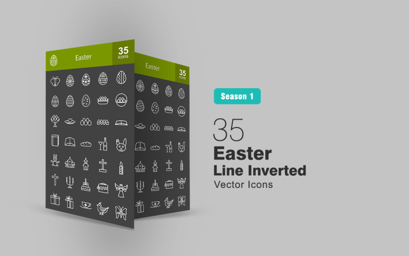 35 conjunto de iconos invertidos de línea de Pascua
